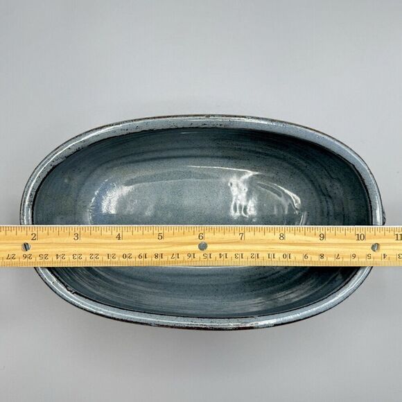 CASSEROLE BAKING SERVING DISH Handmade Oval Stoneware Art Pottery Signed Jervey - Picture 6 of 8